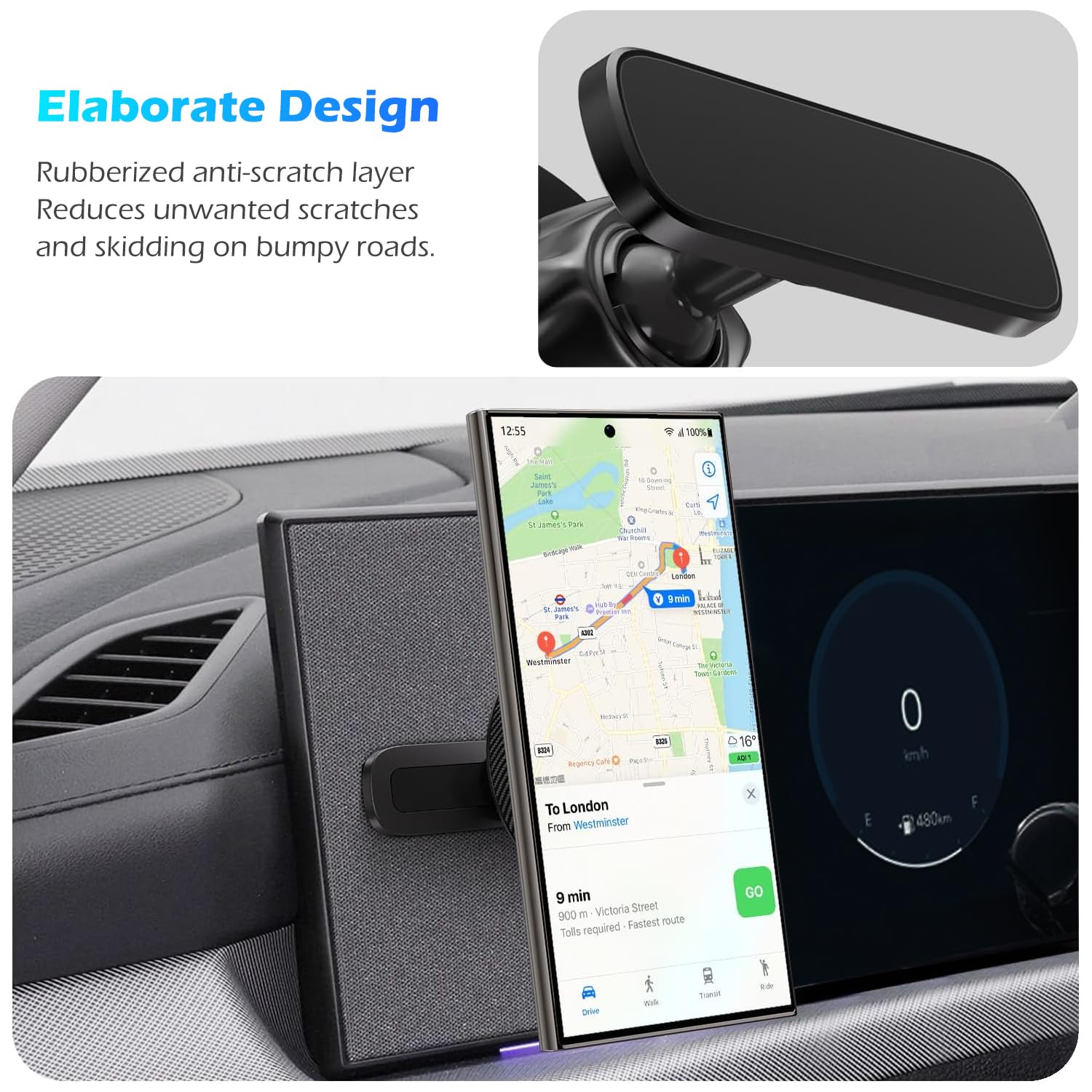Support magnétique de téléphone de voiture pour Hyundai Tucson SEL Convenience/Tucson N Line/Santa FE Hybrid SEL 2025 2024, se fixe au tableau de bord métallique [compatible avec MagSafe]