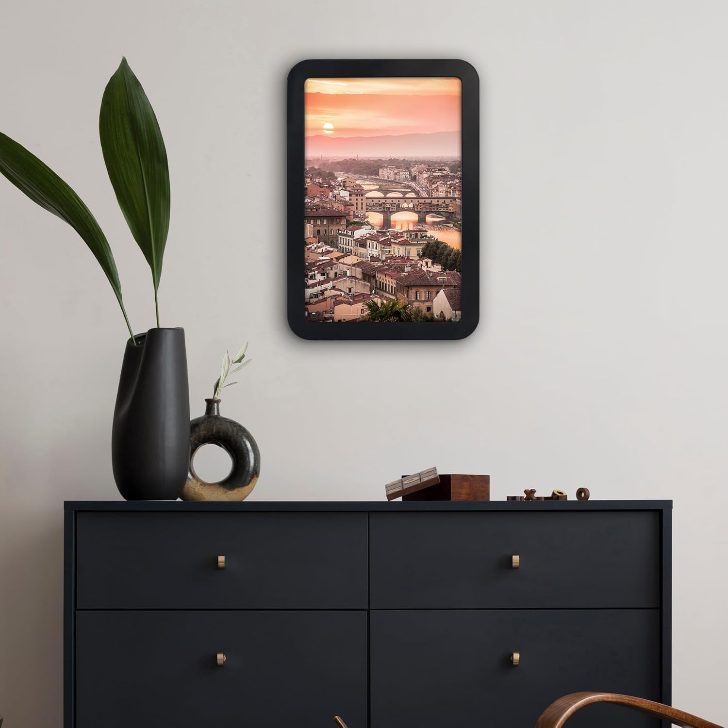 Americanflat 11x17 Picture Frame with Round Corner Molding - Mod Collection - Black Photo Frame with Shatter-Resistant Glass for Wall Display