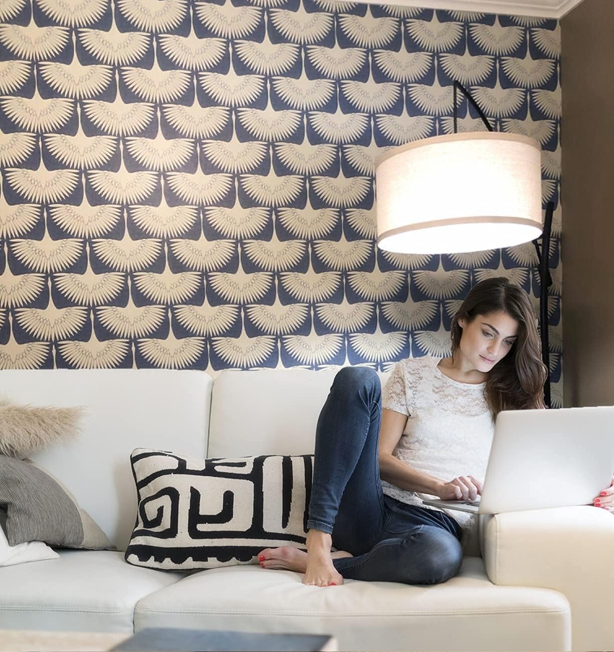 Denim Blue Wallpaper Removable Self Adhesive Peel and Stick Wallpaper Contact Paper Waterproof for Cabinet Shelf Liner Wall Countertop Furniture Shelf Paper 17.71" x 196" DIY Decor image 3