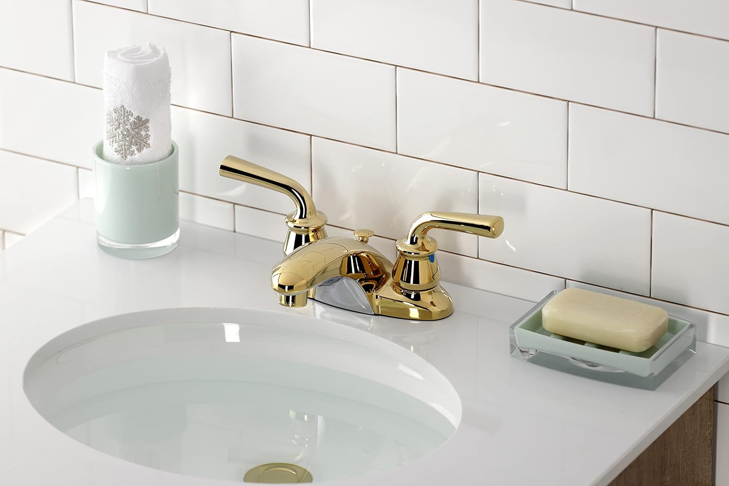 Kingston Brass KB622RXLB Restoration 4-Inch Centerset Bathroom Faucet with Brass Pop-Up, Polished Brass