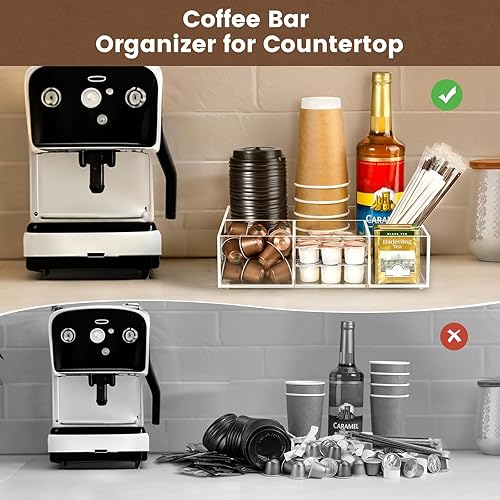 Miniatura 2 de BEYGORM Organizador de estación de barra de café acrílico para mostrador, organizador de refrigerios transparente para la sala de descanso de la