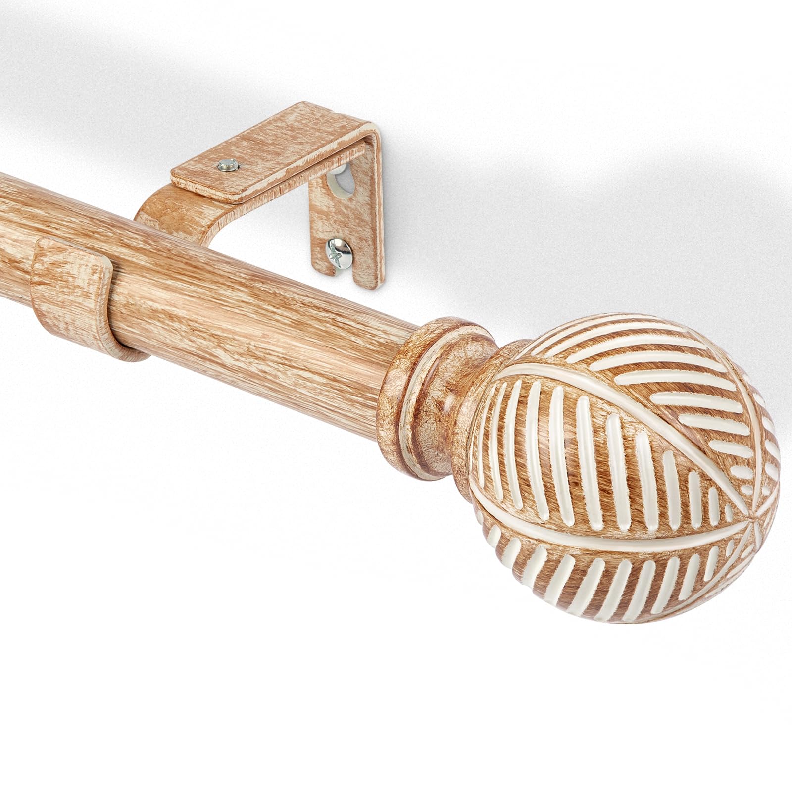 DEFYNEE 76 - 219 cm Wooden Effect Extendable Curtain Rod, Metal Core 25 mm with Wood Grain - Compatible with Eyelets, Extendable Rod for Windows and Doors, Colour