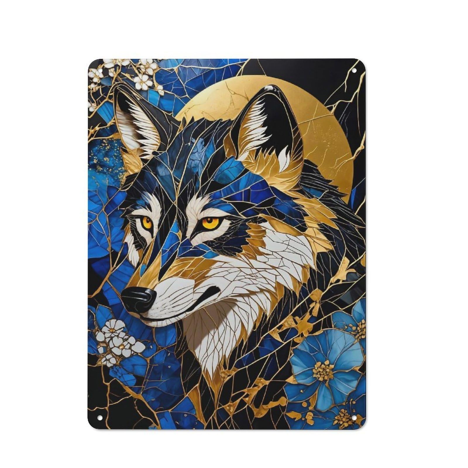 Vintage Wolf Art Decorative Metal Plaque 40x30cm, Garden Room Wall Plaque for Shed, Garden Room, Porch Or Garage