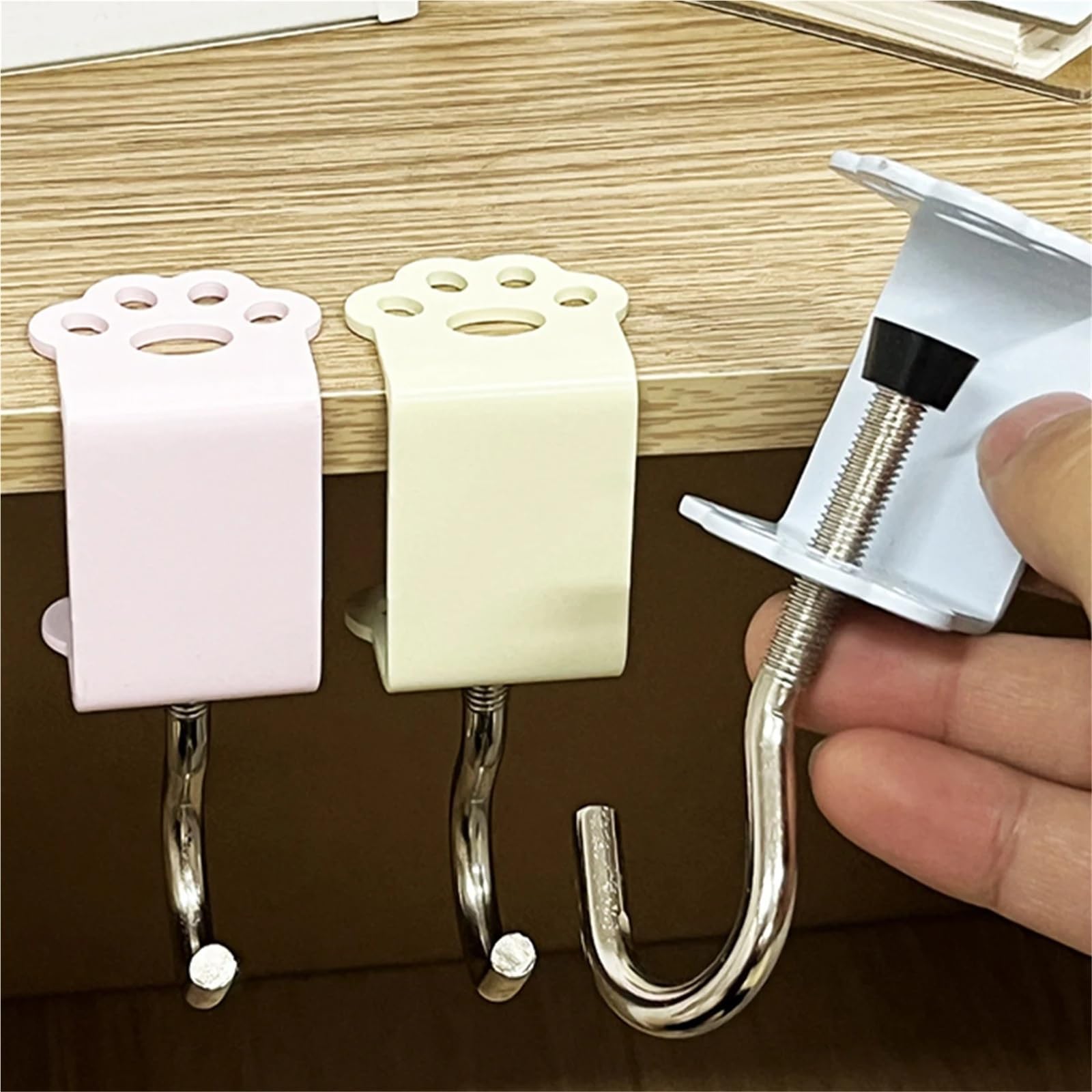Accroche Sac Crochet de suspension réglable for bord de bureau, support for casque de jeu, organisateur de bureau rotatif(Pink 4pcs)