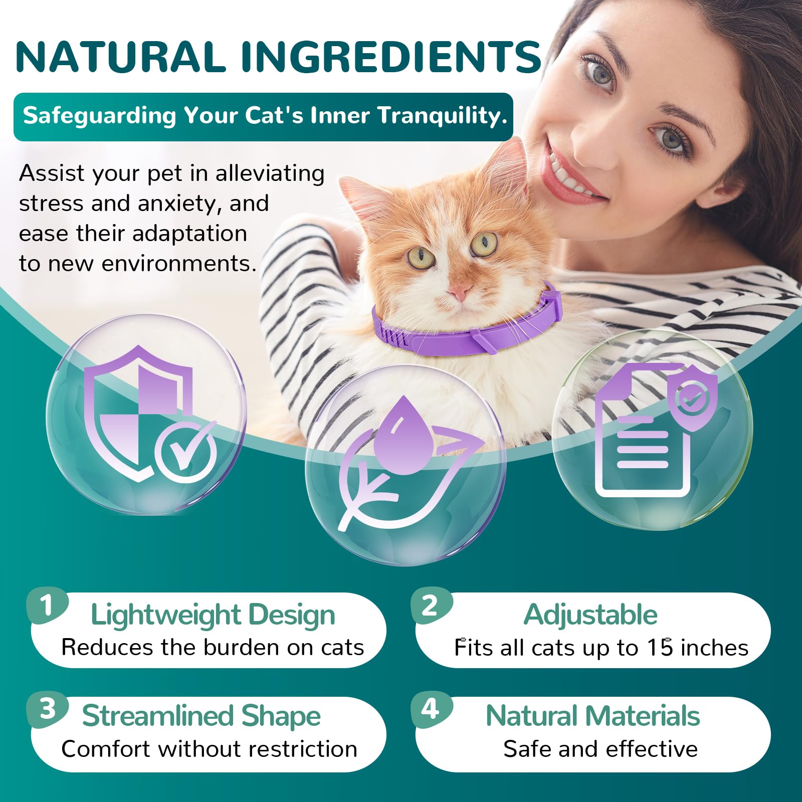 Calming Collar for Cats, Pheromone Collar for Cat Anxiety Relief, 60 Days Adjustable Waterproof TPE, Cat Calming Collars Helps Calm During Loud Noises and Separation (Rainbow, 2 Pack) - image 4