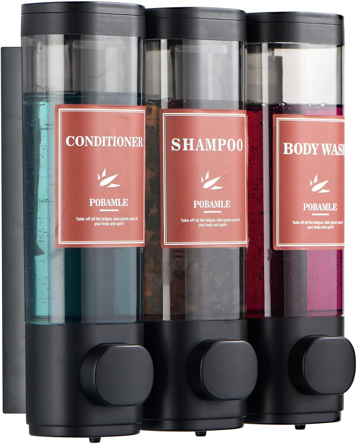 Shampoo and Conditioner Dispenser Wall Mounted Shower Soap Dispenser No Drill Shampoo Dispenser for Shower 3 Chamber Bathroom Body Wash Shower Gel Holder Black - Amazon product rated Grade B