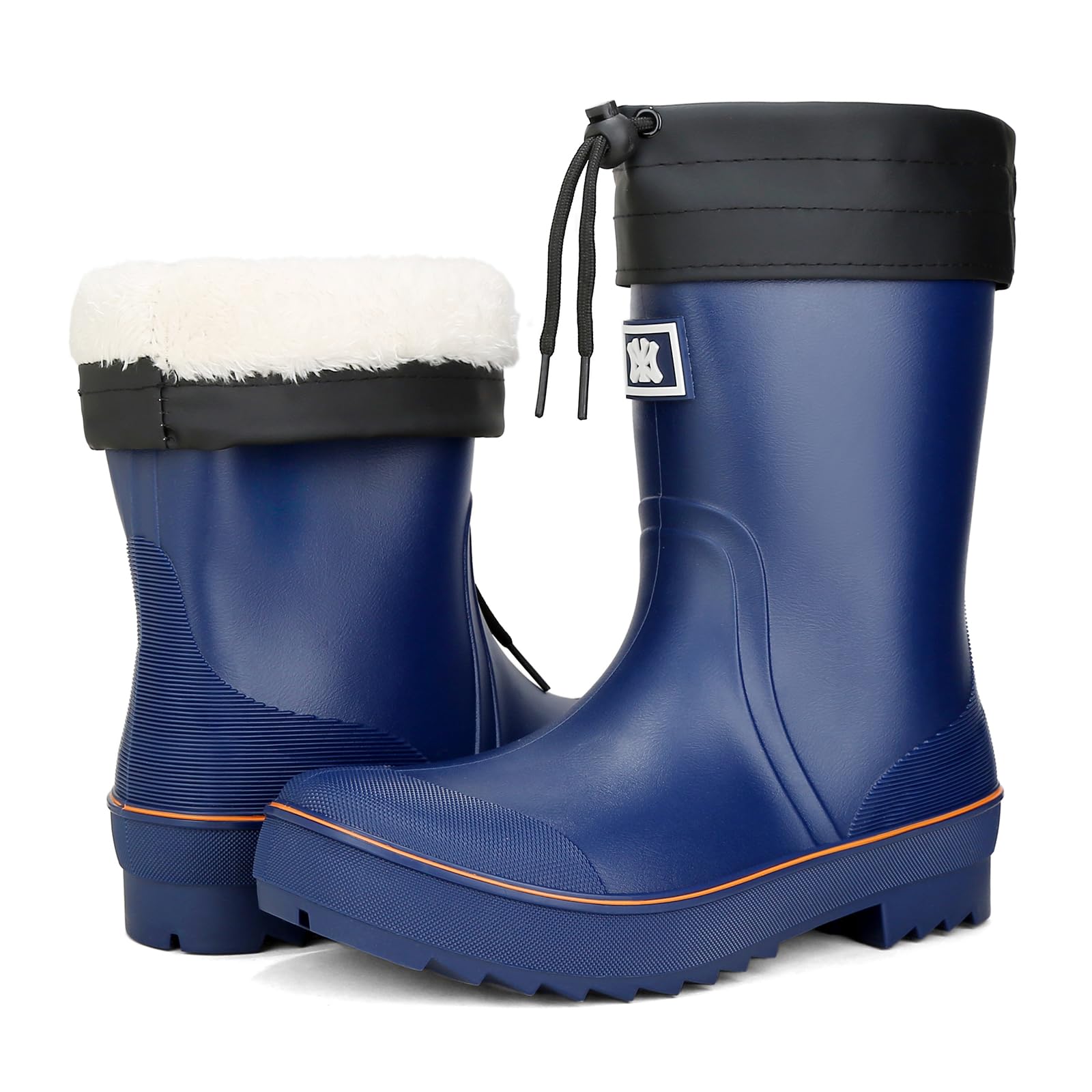 Rain Boots for Men, Waterproof Warm Rubber Boots Mens Garden Boots, Comfort Mid-Calf Lightweight Adjustable Raining Shoes, Elastic Chelsea Ankle Rain Boots Fishing Shoes for Yard Farm Outdoor Work