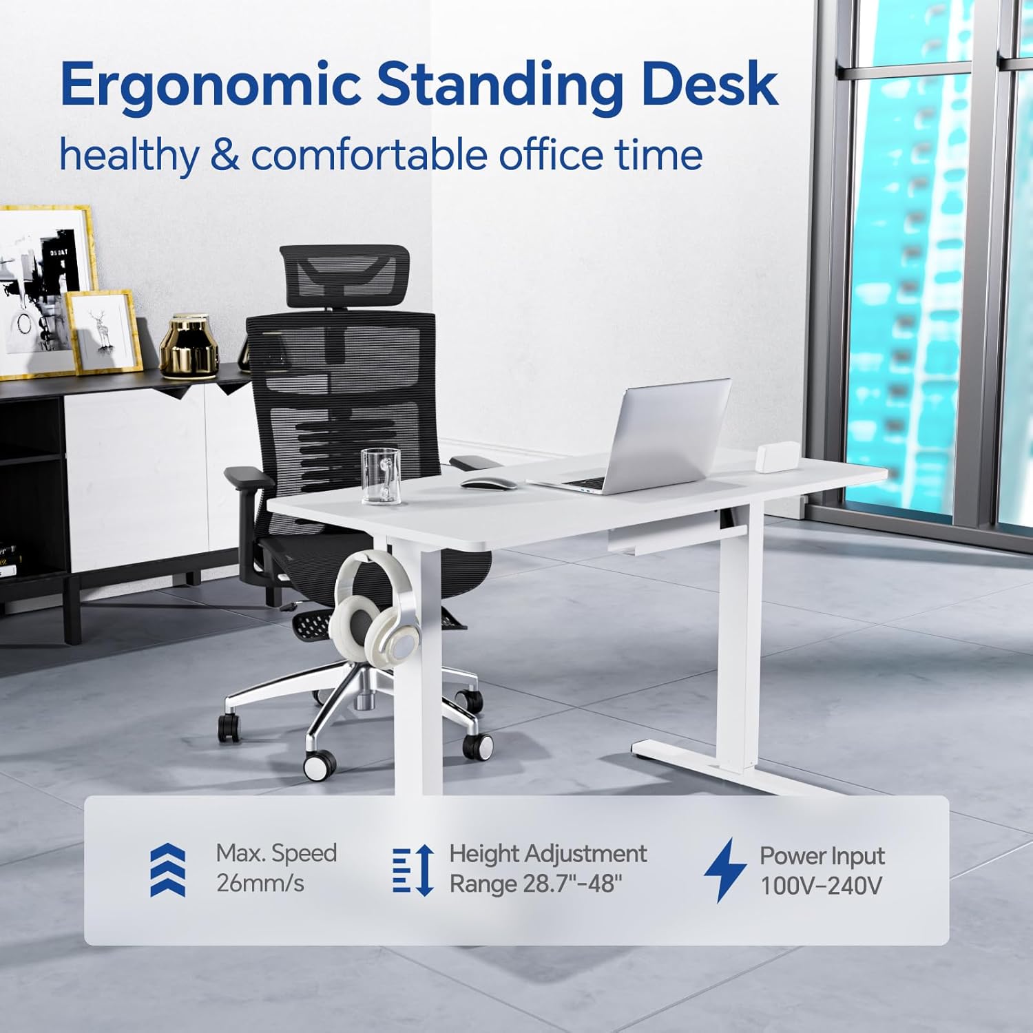 Escritorio Elevable Eléctrico Eleva Pro - Altura Regulable 72-121 Cm, 140x70 Cm, Tablero Antimanchas Roble/blanco - Con Mando Memoria Y Sistema Anticolisión