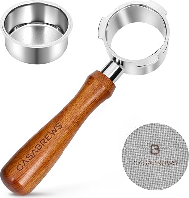 CASABREWS 51mm Bottomless Portafilter for CM5418, 5418Pro and 3700Essential | Stainless Steel Filter Holder, Wooden Handle, Double Cup Filter Basket, Puck Screen