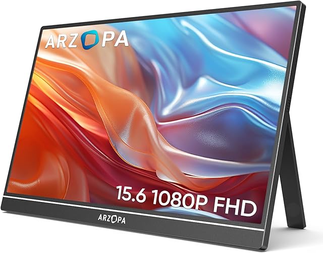 ARZOPA Przenośny monitor A1 15,6-calowy ekran monitora IPS o rozdzielczości 1920×1080 FHD, obsługa HDMI/Type-C/USB-C,ekran do gier z ochroną oczu,wbudowane podwójne głośniki do laptopa/PS3/4/5/Xbox