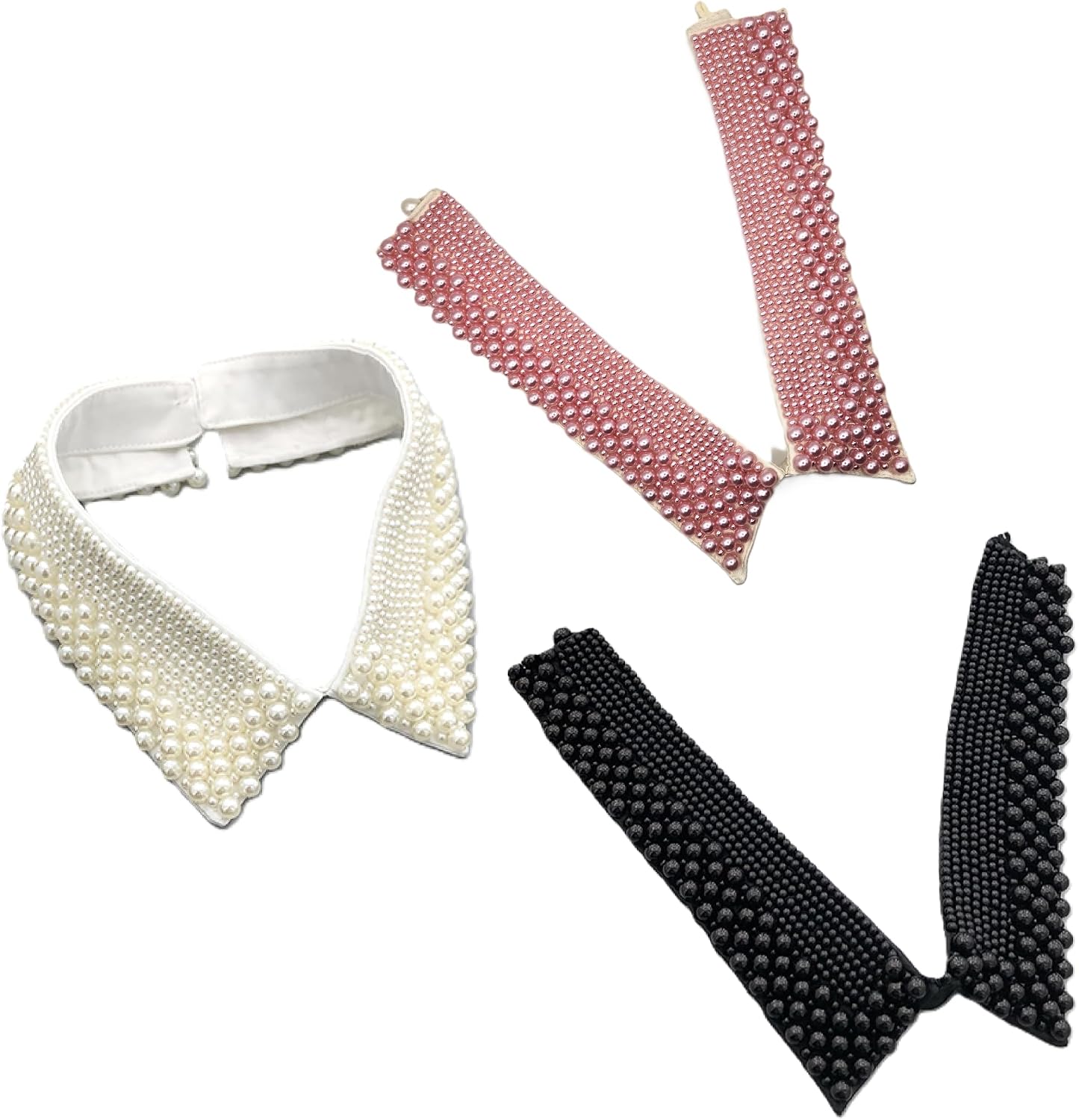 Beaded Pearl Collar – Detachable Faux Collars in White, Pink, or Black for Sweaters, Dresses & Blouses image 2