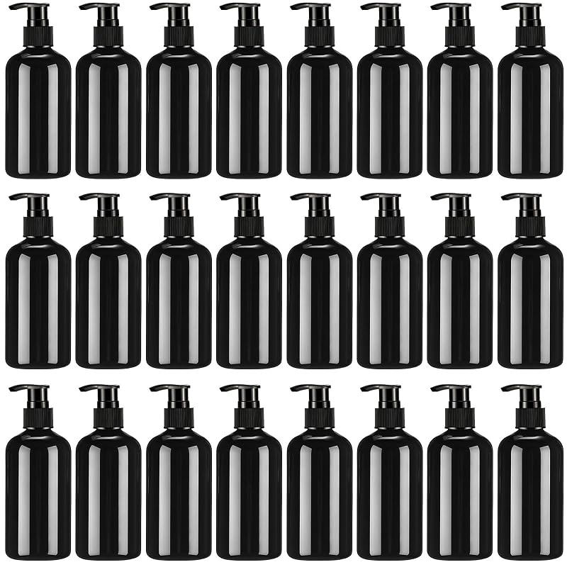 CroBlissful Frascos Plásticos Pretos com Bomba 250 mL para Loção e Shampoo, Pacote com 24