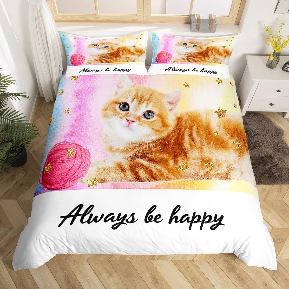 Feelyou Cat Marble Colorful Bedding Set Pet Cats Comforter Cover for Kids Boys Girls Teens Cute Kitten Duvet Cover 3D Animal Cat Lover's Gift Breathable Bedspread Cover Room Decor Quilt Cove