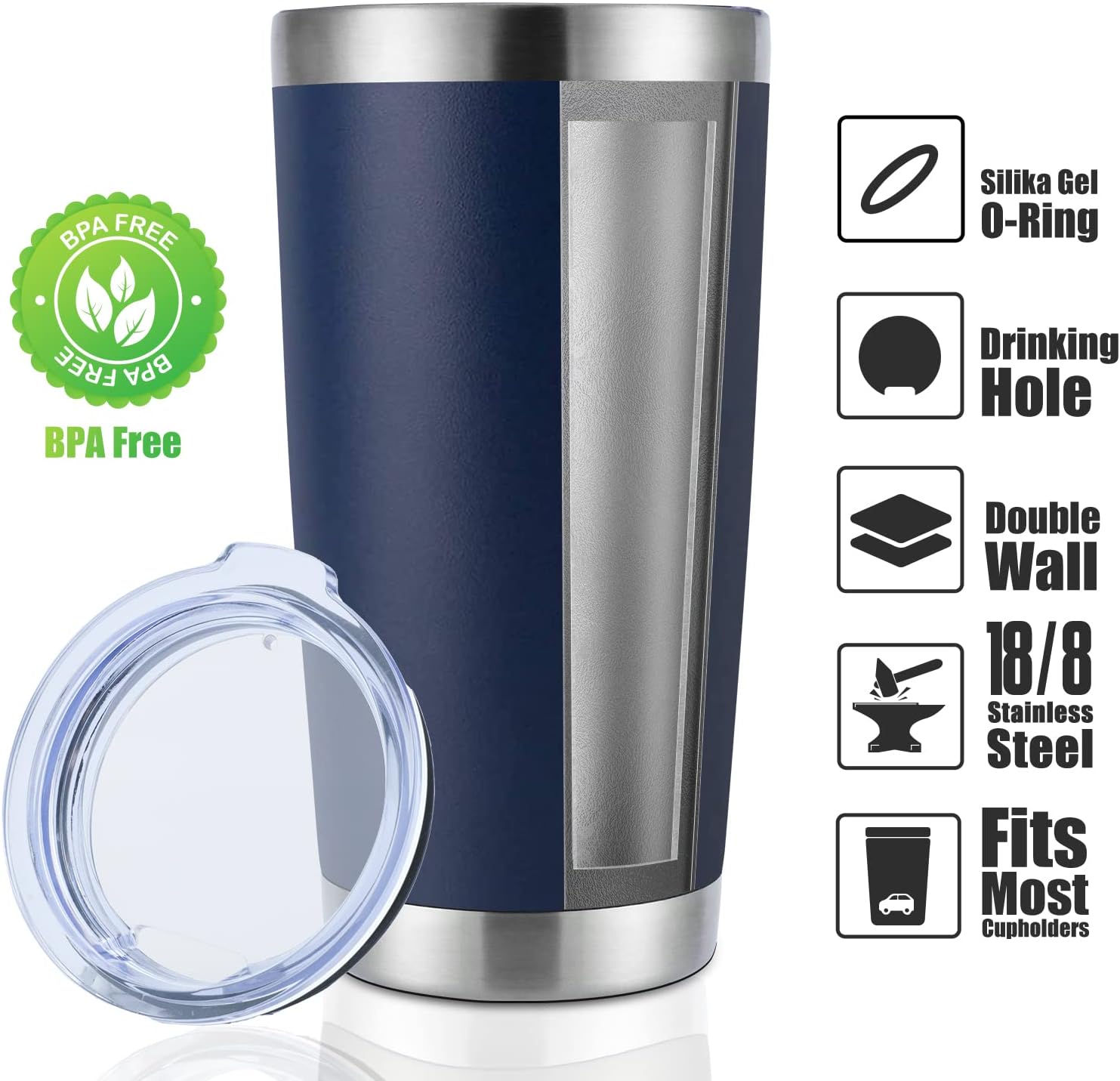 DOMICARE 20oz Stainless Steel Tumbler Bulk with Lid, Double Wall Vacuum Insulated Travel Mug, Powder Coated Coffee Cup (Navy, 12) - Image 2