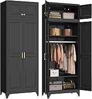 Vista 21 de Armario de metal de 71 pulgadas de alto con tres cajones, armario grande con barra para colgar, armario de almacenamiento de ropa con puertas y Negro