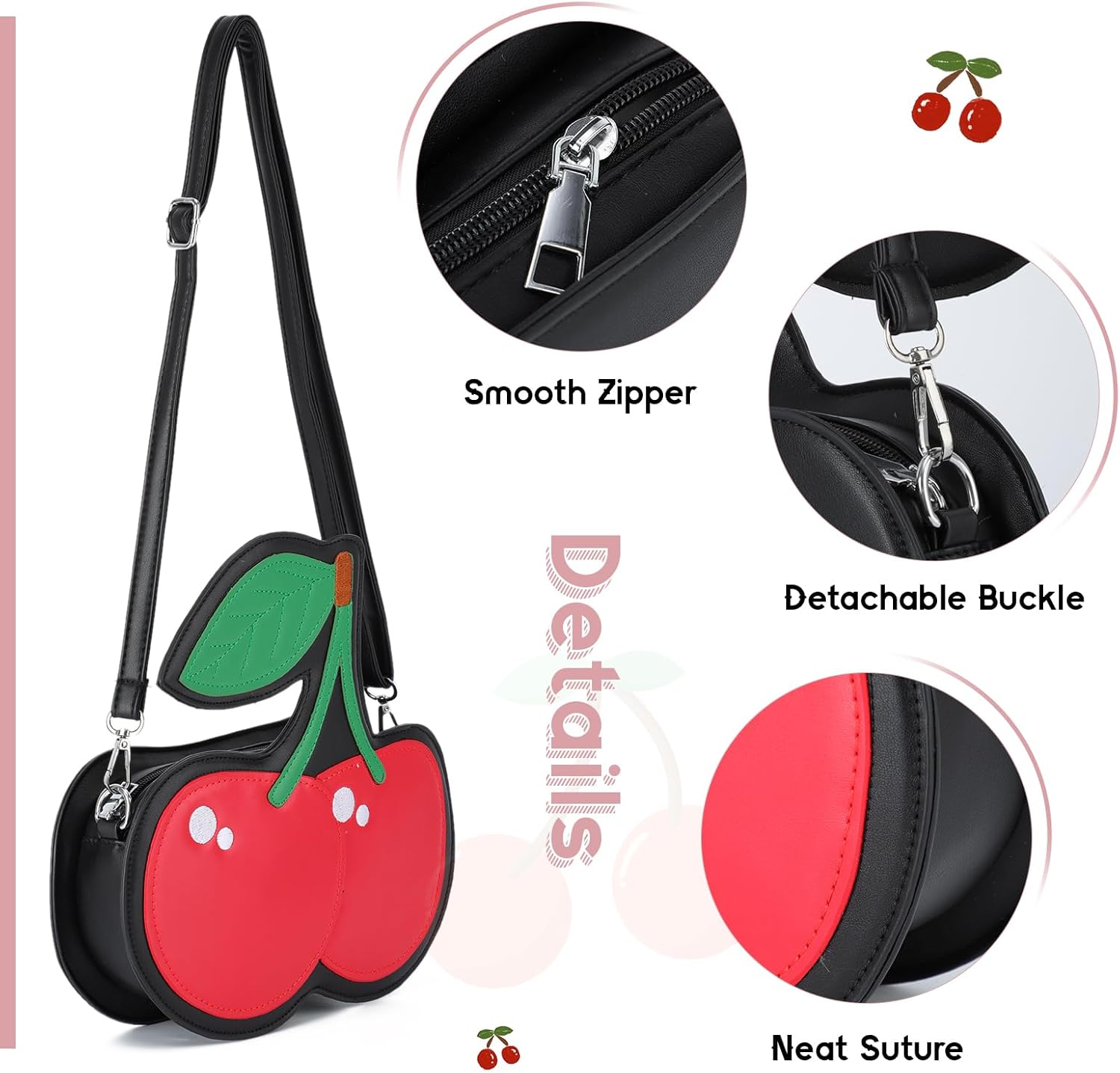 Novelty Cherry Purse for Women Fruits Cherry Handbag Lovely Crossbody Shoulder Bag - Image 6