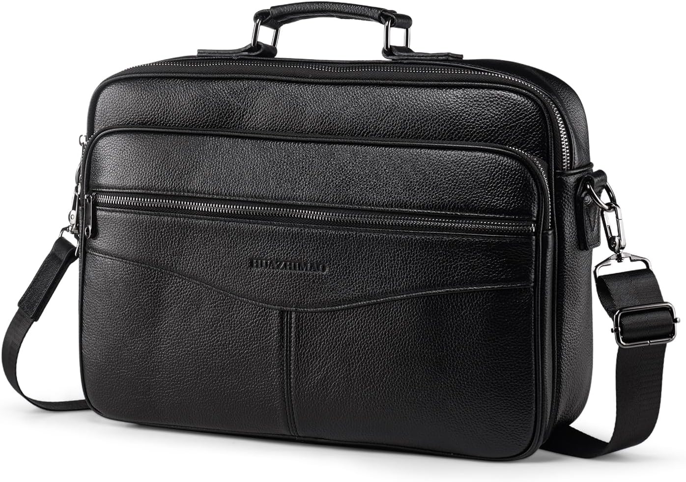 Business Laptop Briefcase for Men 15.6 inch Genuine Leather Computer Laptop Satchel Bag Retro Waterproof Handheld Shoulder Bag Men's Office Commuting Trip Briefcase