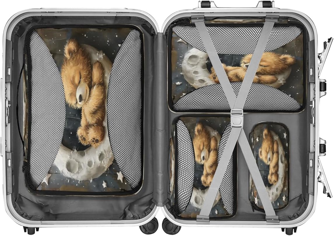 Moon Bear Stars 4 Set Packing Cubes Packing Cubes for Women Lightweight Travel Essential Bag Clothes Carry on Suitcase Bags for Accessories Essentials