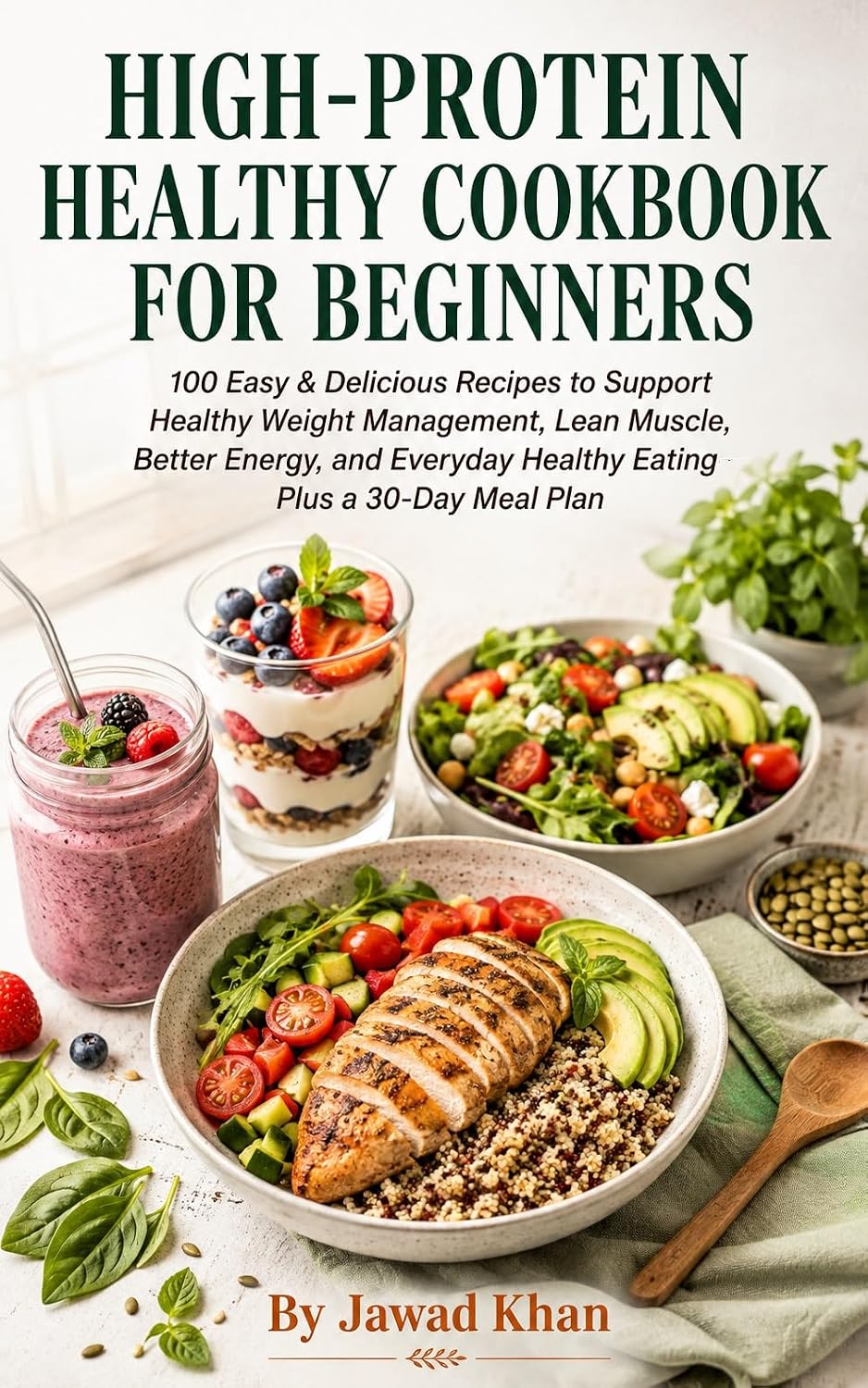 HIGH-PROTEIN HEALTHY COOKBOOK FOR BEGINNERS: 100 Easy & Delicious Recipes for Healthy Weight Management, Lean Muscle, Better Energy & Everyday Healthy Eating + 30-Day Meal Plan
