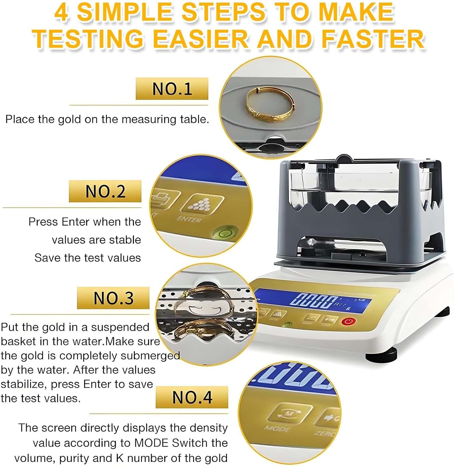 Precious Metal Density Tester | 0.01g/cm³ High Accuracy for Gold & Platinum Purity, Non-Destructive Jewelry Authenticity Tester | LCD Display for K Value & Density Measurement 600k/0.01g