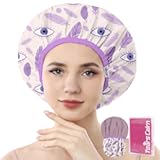 Years Calm Evil Eye Shower Caps for Women Reusable Waterproof&comma; Pattern and Solid Color Dual-Layer Design&comma; Hair Cap for Shower with Elastic Band&comma; Fits Braids&comma; Dreadlocks & Long Hair &lpar;Purple&rpar;