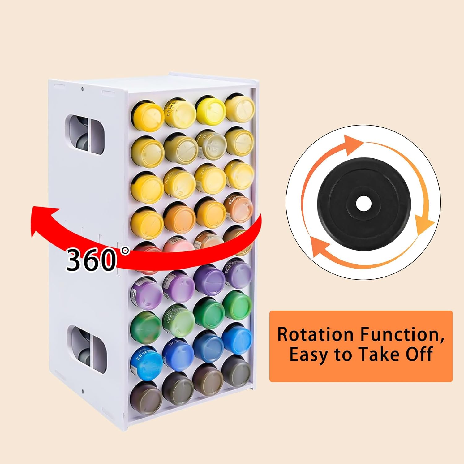 Acrylic Paint Organizer, 2 oz Craft Paint Holder Rack with 72 Holes, 360° Spining Craft Storage Organizer Tower for Apple Barrel, Folkart Desk Organizer