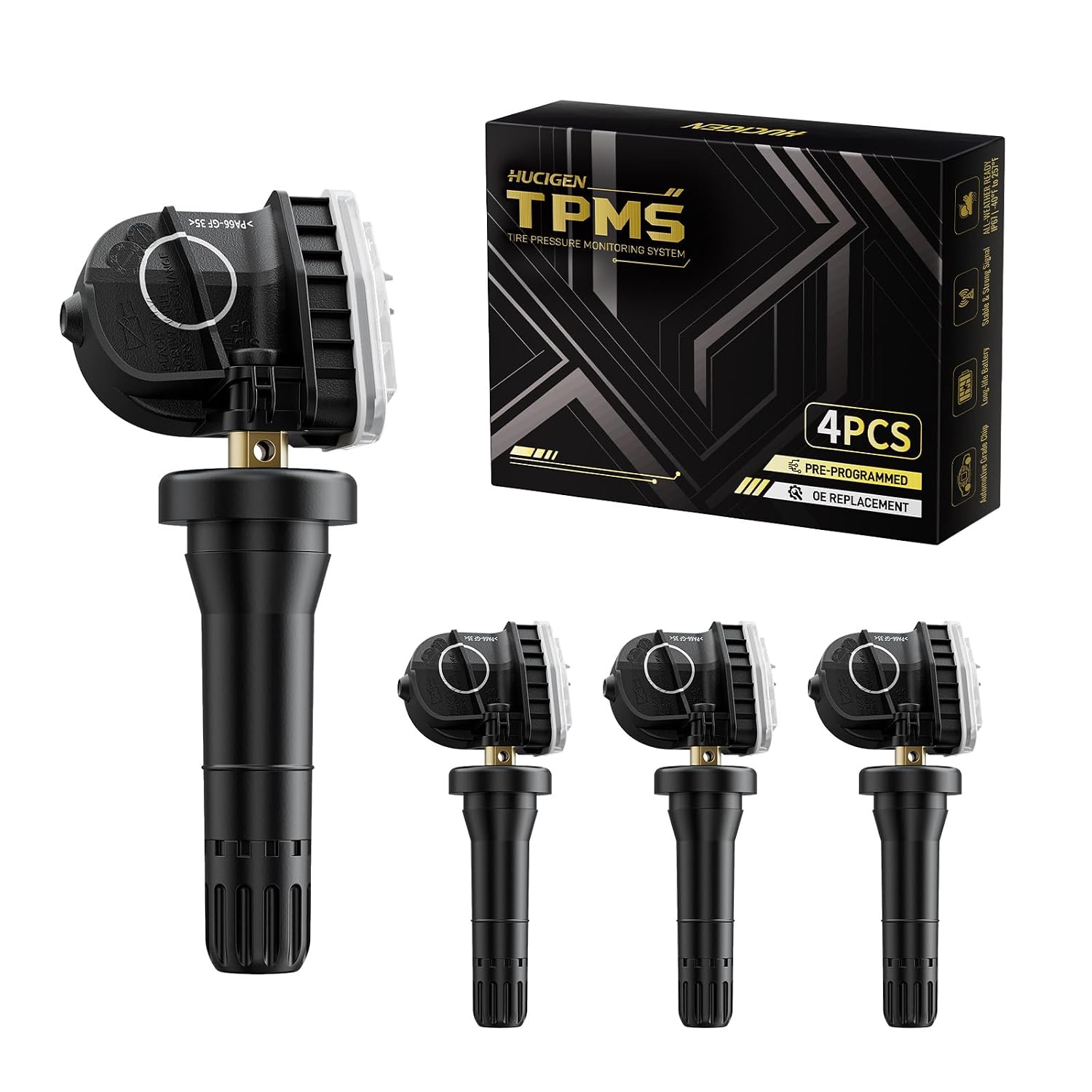 315MHz Pre-Programmed TPMS Sensor for Ford F-150 15-24 | F-250/F-350 15-23 | Bronco/Bronco Sport 20-24 | Ranger 19-21 | Maverick 21-24 | Transit 19-21 | E-350 E-450 20-23, 4 Pack