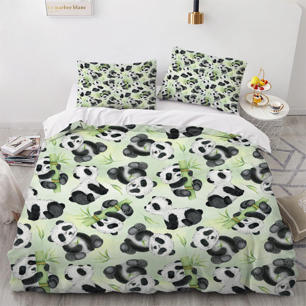 Parure de lit panda 140x200 1 personne avec housse de couette en microfibre motif 121-4