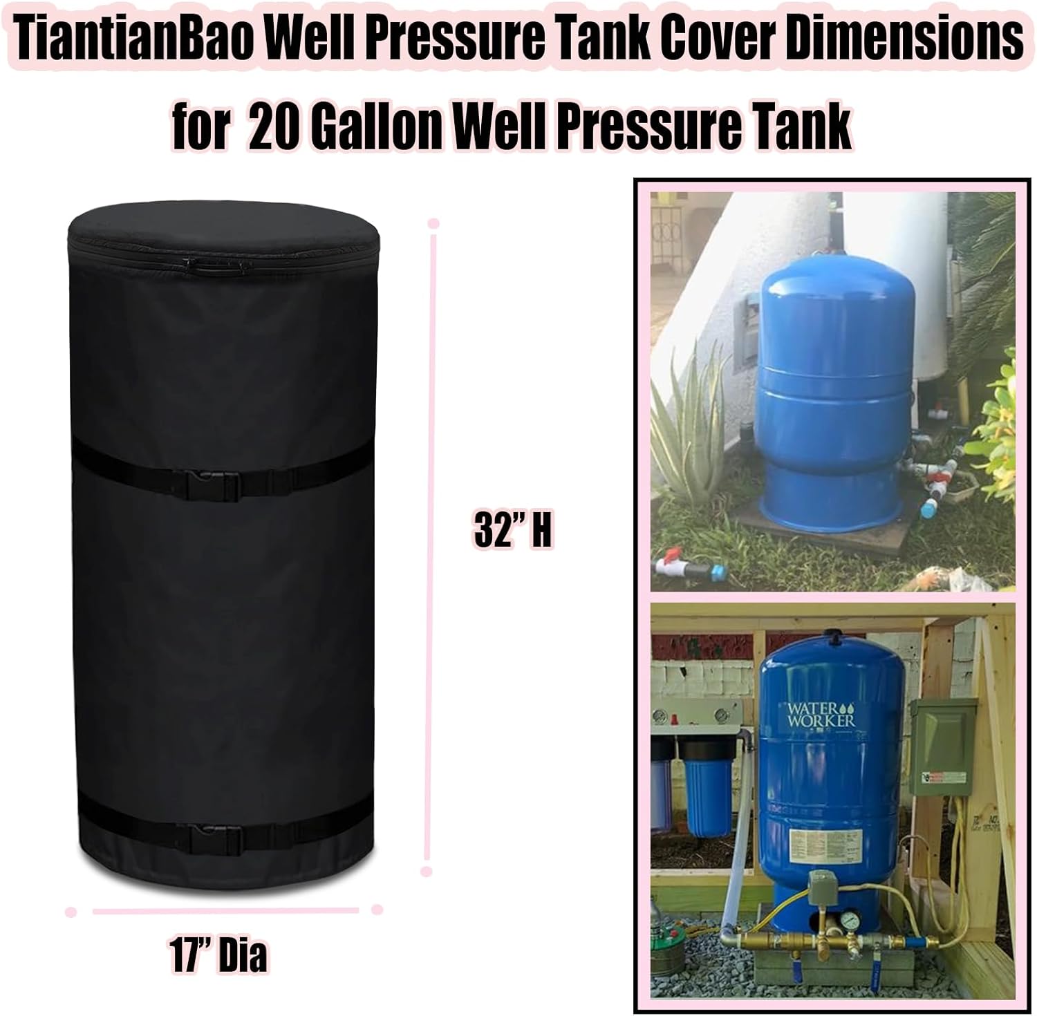 Well Pressure Tank Cover Insulated Thickened Built-in Anti-freezing Felt Anti-freeze Round Water Well Pump Pressure Tank Covers for 20 Gallon Well Pressure Tank Outdoor Winter Protection,Black