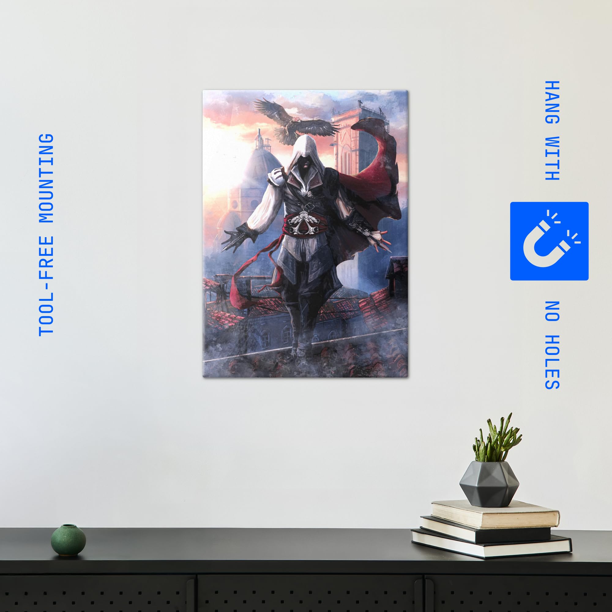 Displate Metall poster Assassin's Creed Ezio Auditore da Firenze Größe M | Bild Plakate für Schlafzimmer Dekor, Geschenke. Magnetische Befestigung Wandposter, Wanddeko. Metall Wandkunst.