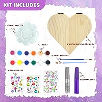 Vista 2 de Ambesi Pinta tu propio joyero de madera, kit de caja del tesoro de corazón artístico para niñas, kit de caja de joyería para decorar niños de 4 a 6
