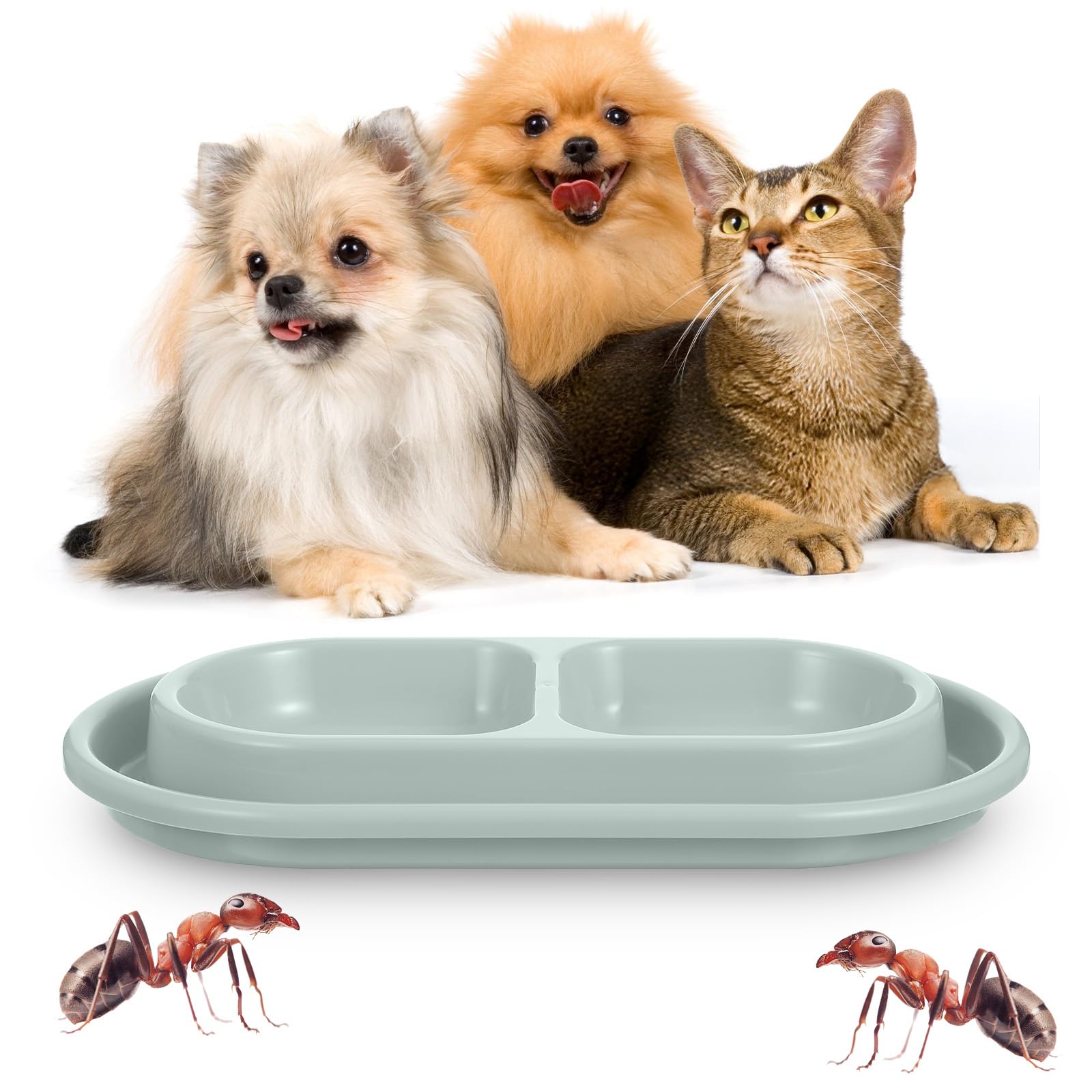 Photo 1 of 1 Pcs Cat Food Bowl 25 oz Cat Dog Pet Food Bowl Double Plastic No Spill Feeding Water Bowls Ants Go Away Feeding Bowls for Small Medium Pets (Grey)