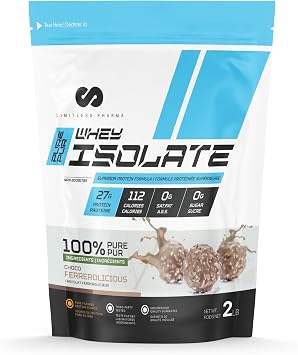 Limitless Pharma Pure Whey Isolate | High Protein Whey Isolate Protein Powder | 27g Protein, 6g BCAAs, Sugar Free, Gluten Free, Low Carb, Low Lactose | 30 Servings, 2LB Choco Ferrerolicious