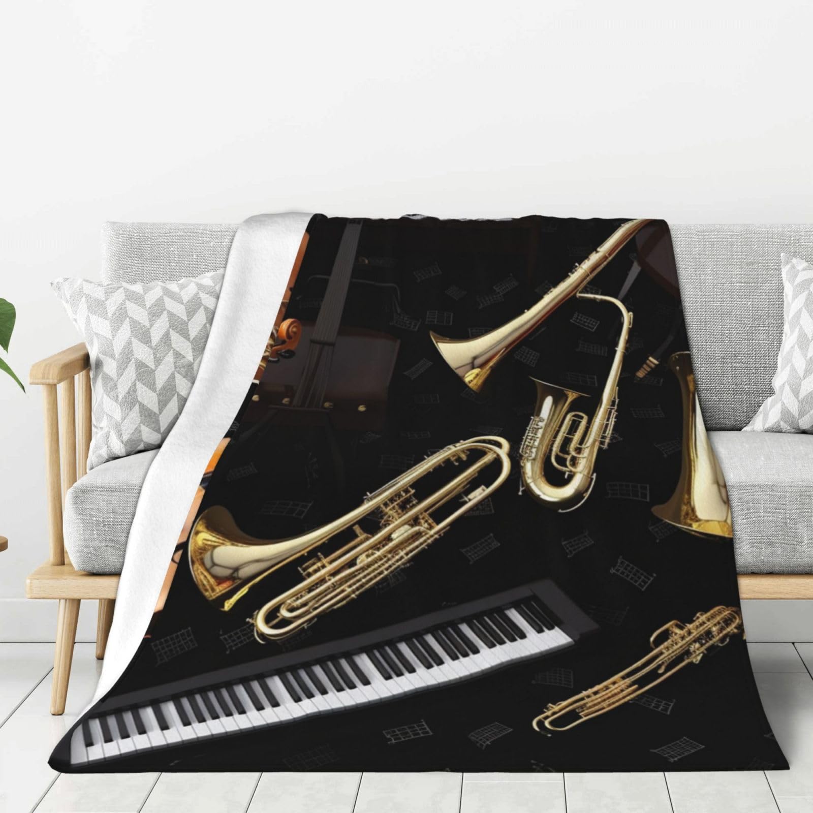 Couverture flanelle instruments de musique plaid polaire chaud lit canapé toutes saisons