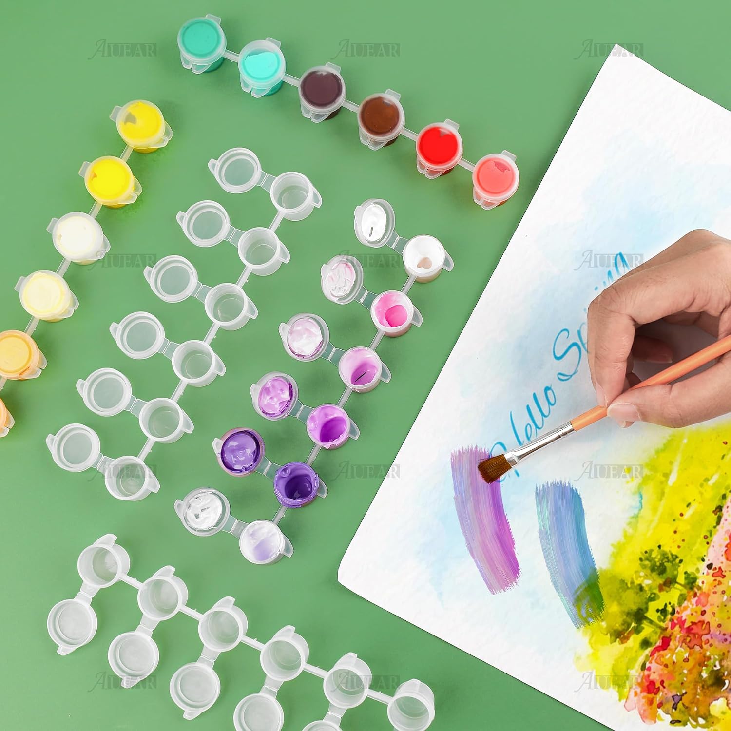 AUEAR 60 Pieces Empty Paint Pot 10 Strips Mini Container with Lid Clear Acrylic for Schools Classrooms Paintings Art Festivals (3ml/ 0.1oz)