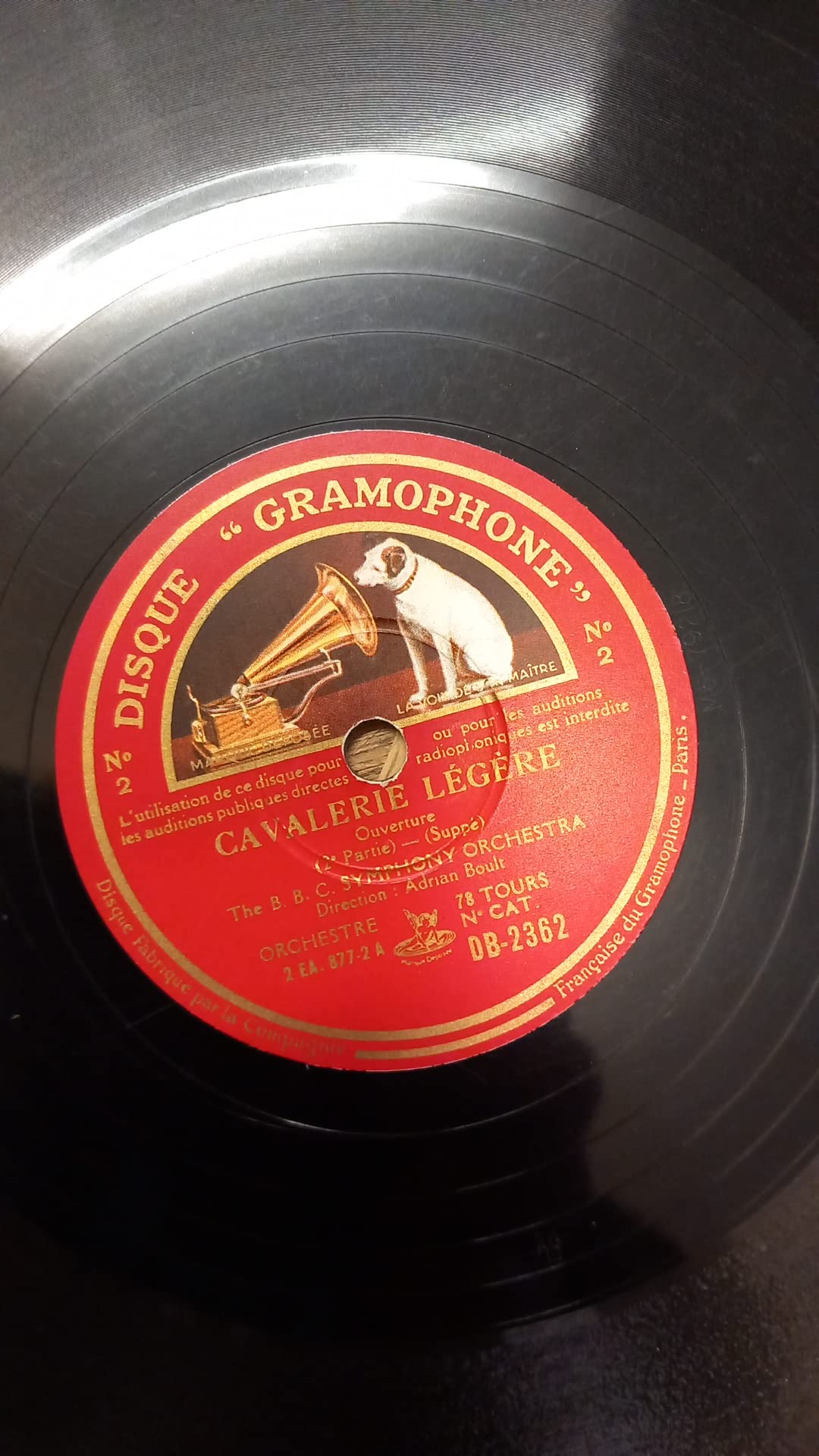 cavalerie légère the B.B.C symphony orchestra Adrian Boult disque 78 tours disque gramophone
