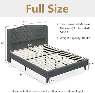 Upholstered Full Bed Frame w/Wood Slats & Noise-Free EVA Foam