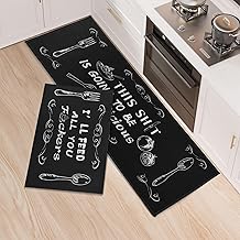 2-Piece Kitchen Mat, Non-Slip Washable Floor Mats for Kitchen, Absorbent and Stain Resistant, Black, 43 x 75 x 43 x 150 cm