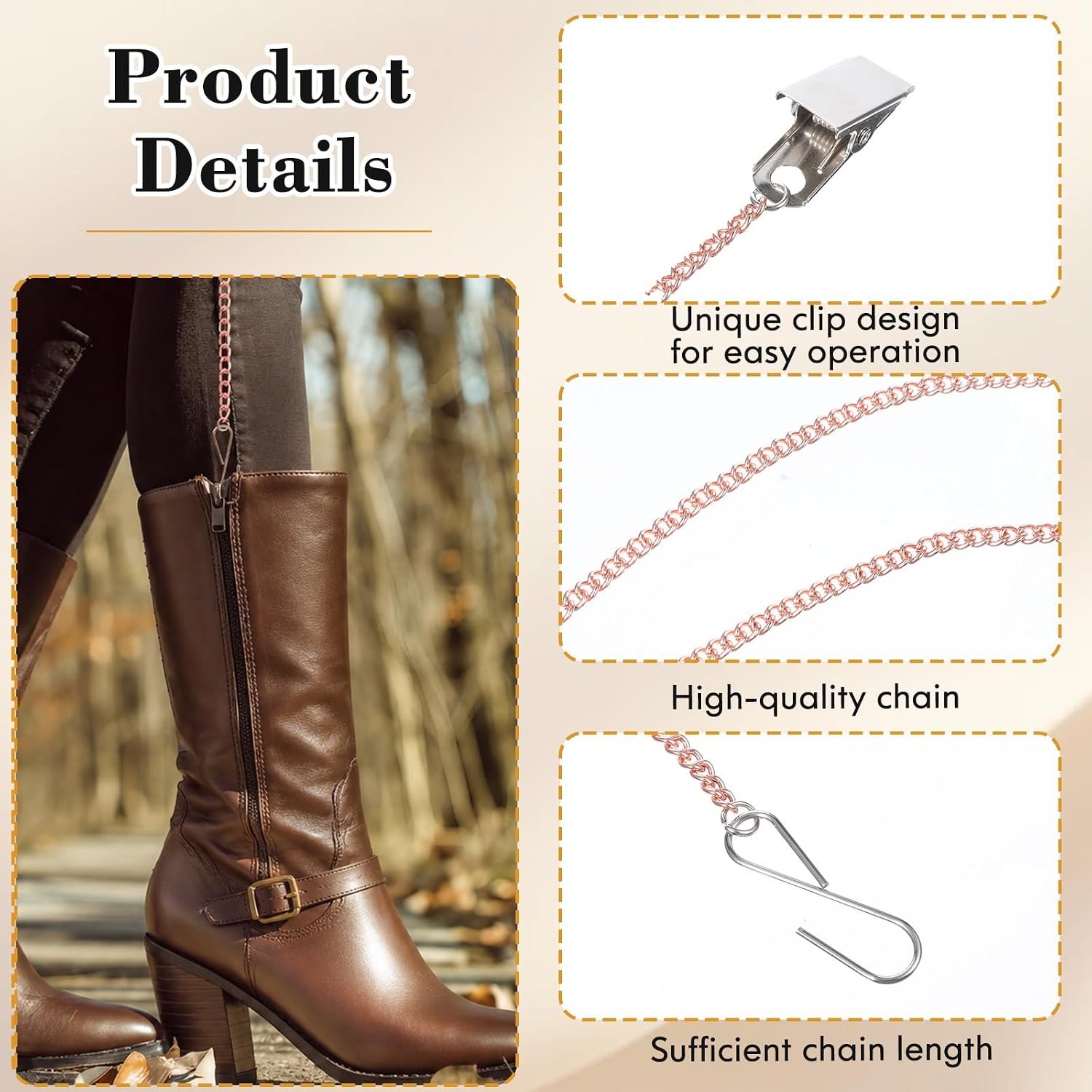 Zipper Pull Helper, Zipper Helper Pull for Dresses Zip Aid for Zippers with Hook and Clip Zippers Aid for Almost All Long Dresses Zips Types Zipping Up Down Dress by Yourself (Rose Gold)