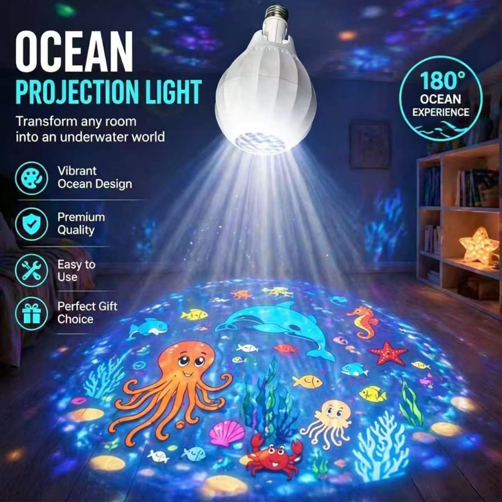 Projektor zwierzęta morskie obrót o 180° E27 śruba atmosfera żarówka LED