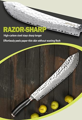 Miniatura 6 de YOUSUNLONG Breaking Knife Max Bull Nose Cuchillo de carnicero japonés de 12 pulgadas, 67 capas de acero de Damasco martillado con mango de madera de