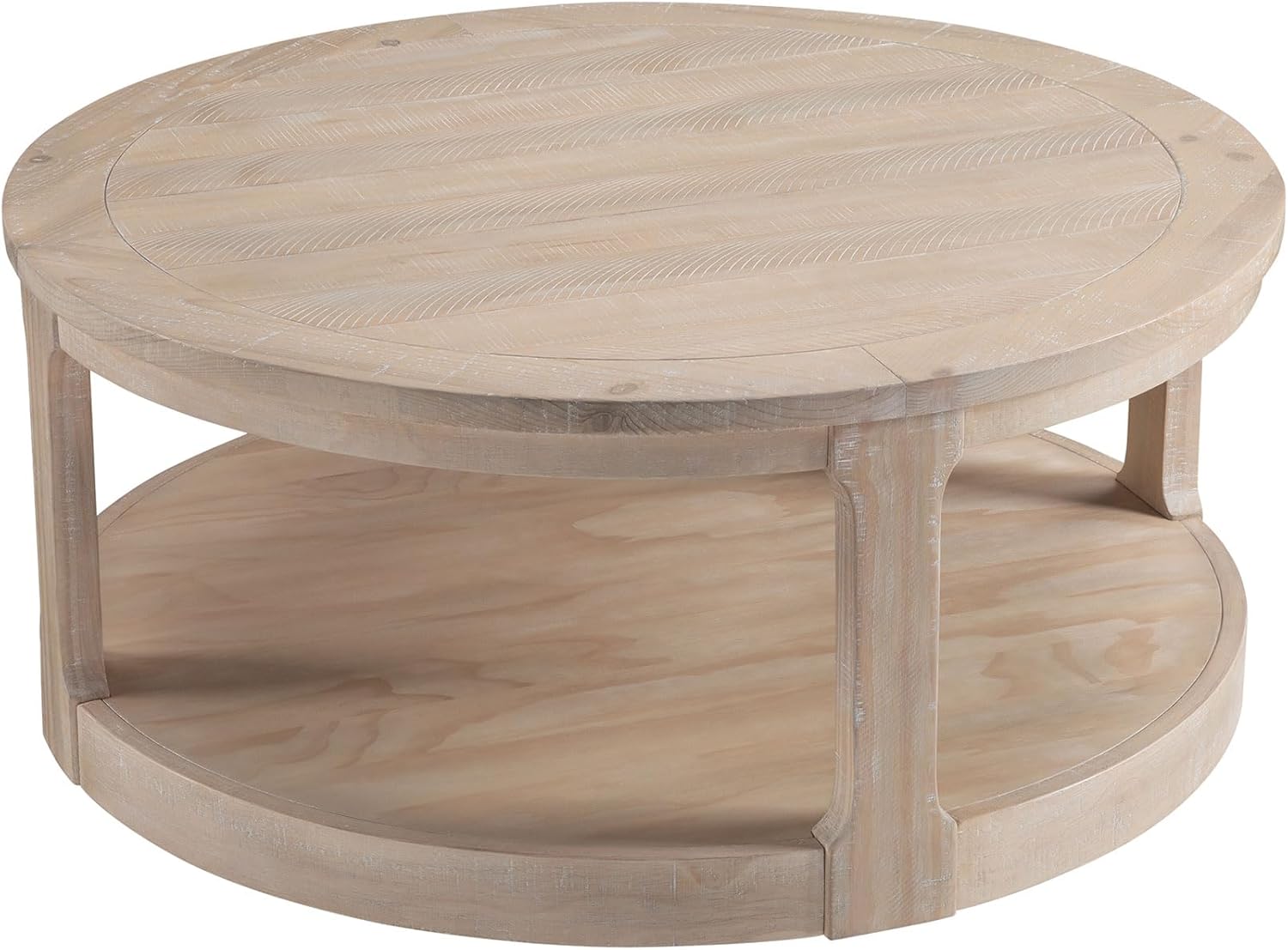 40'' Oak Round Coffee Table, Round End Table 2 Tier Wood Coffee Table,Circle Table for Living Room, Traditional Retro Farmhouse Style Rounded Wooden Tables for Office(ø40'' x 17.52'')