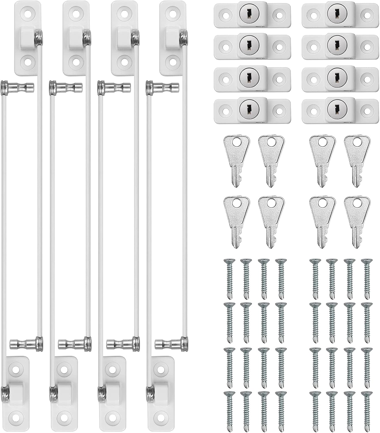 Kamtop 8 Pack Window Restrictor Locks, UPVC Lockable Window Door Locks with Keys, Childproof Cable Restrictor Lock Casement Window Guards Child Safety Anti Theft Window Locks for Home Baby Security