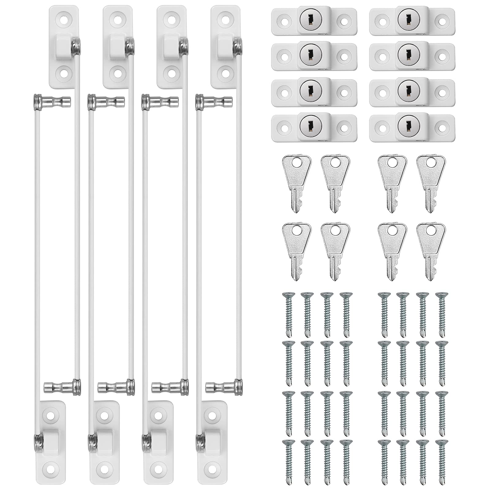 KAMTOP Lot de 8 verrous de fenêtre Kamtop - Serrures de sécurité pour enfants avec clés - Protection des enfants - Câble antivol pour bébé - Serrures de sécurité pour enfants