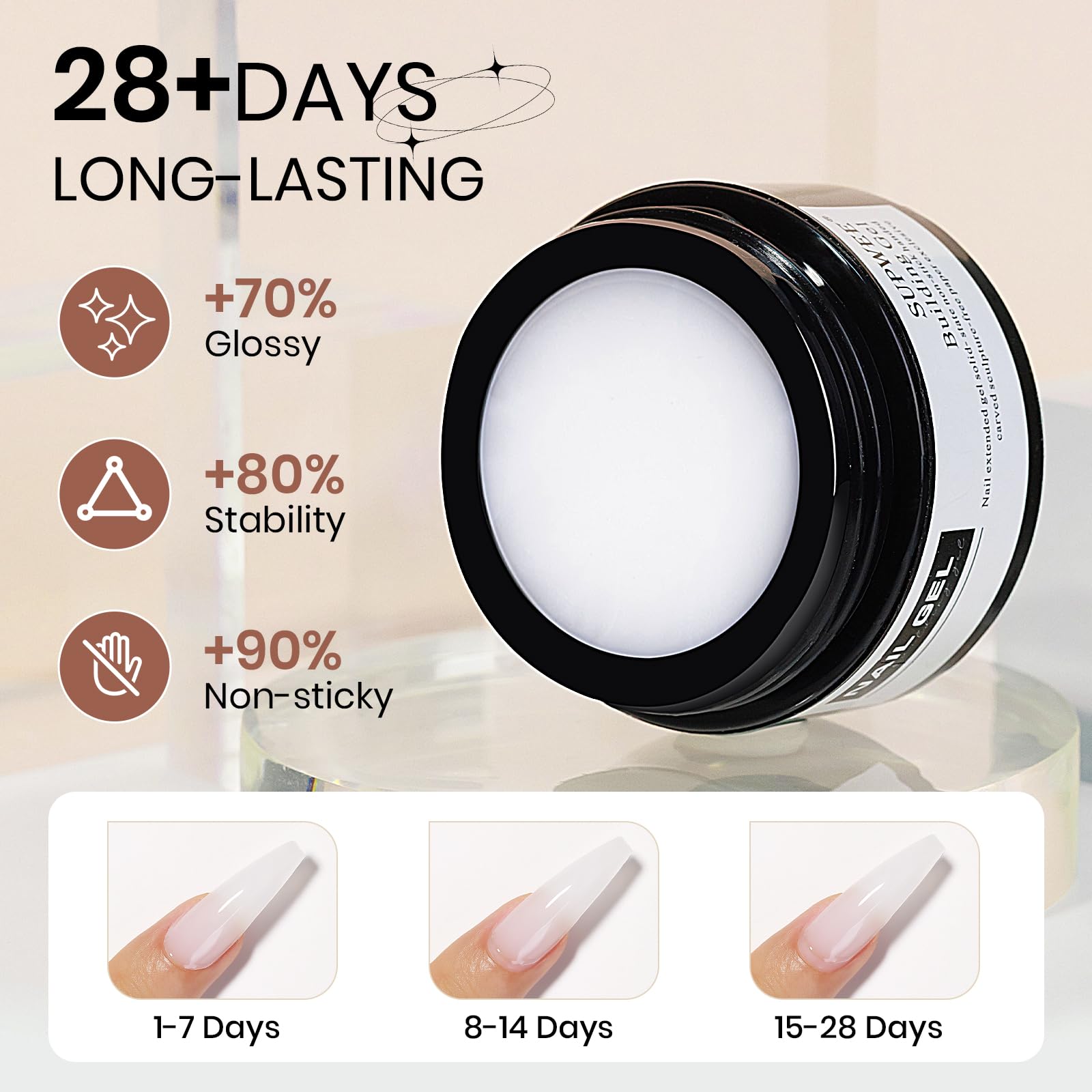 SUPWEE Żel 3D Nail Art do paznokci, żel scuplting z wzorem biały | Nieklejący, solidny żel budowlany z wzorem pędzla do paznokci, tłoczenie, twardy salon "zrób to sam" w domu, 14 g