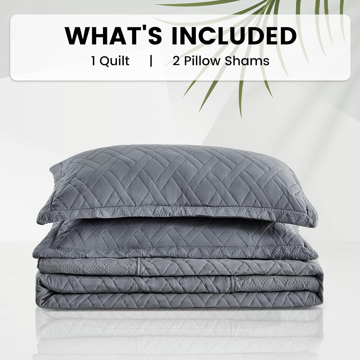 Qucover Dark Grey Oversized King Bedspread, 3 Piece Soft Microfiber Lightweight California King Bedspread, Diamond Pattern Ultrasonic Oversized King Quilt with 2 Shams, 120"x118"