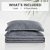 Vista 8 de Qucover Colcha tamaño King extragrande de 3 piezas de microfibra suave y ligera, con patrón de diamante, tamaño King ultrasónico con 2 fundas