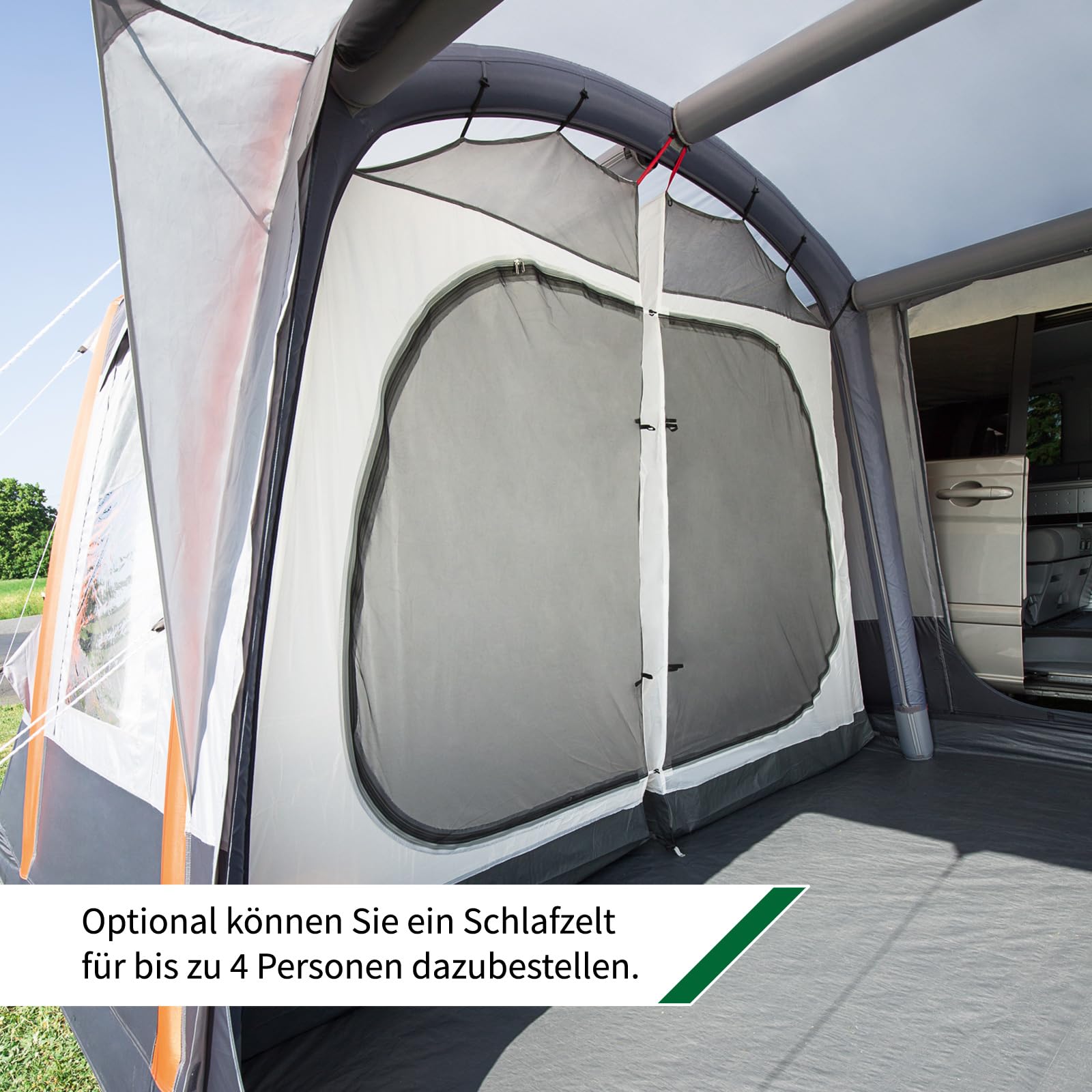 dwt Busvorzelt Pegasus Air 500x300 cm, grau, Texolan 30, aufblasbar, freistehend, Mobilzelt für Busse mit 180-220 cm Höhe