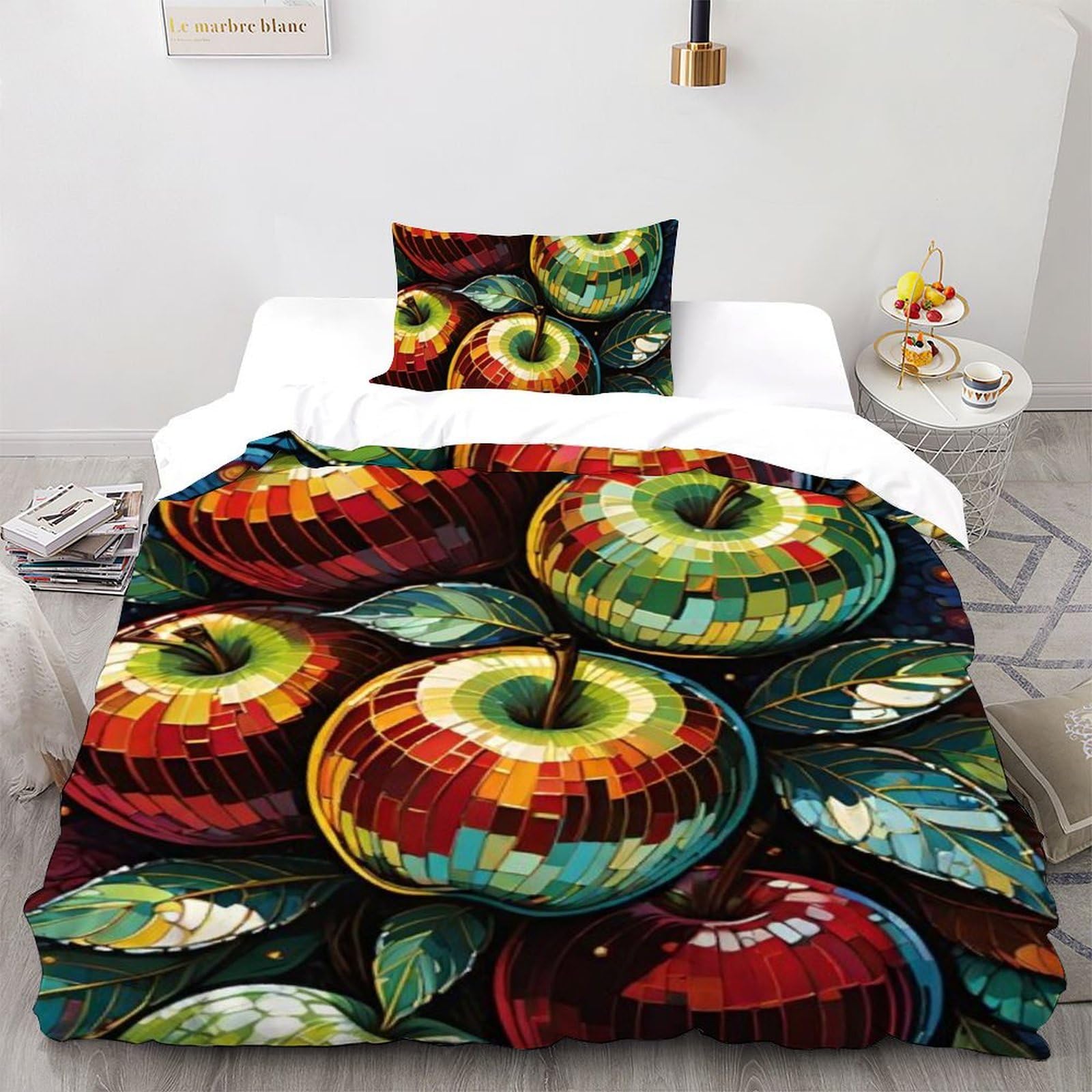 Housse de couette single microfibre imprimé fruits pomme 135x200cm