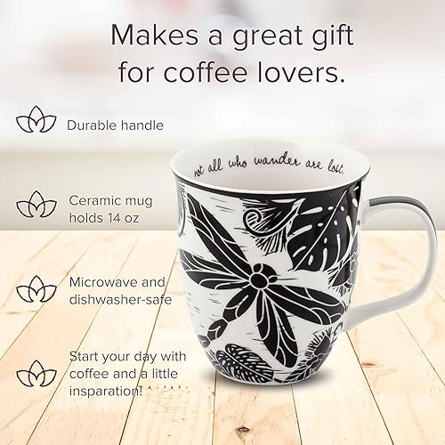 Vista 34 de Karma Gifts - Taza bohemia de 16 onzas, color blanco y negro, diseño de sirena, bonita taza de café y té, tazas de café de cerámica para mujeres